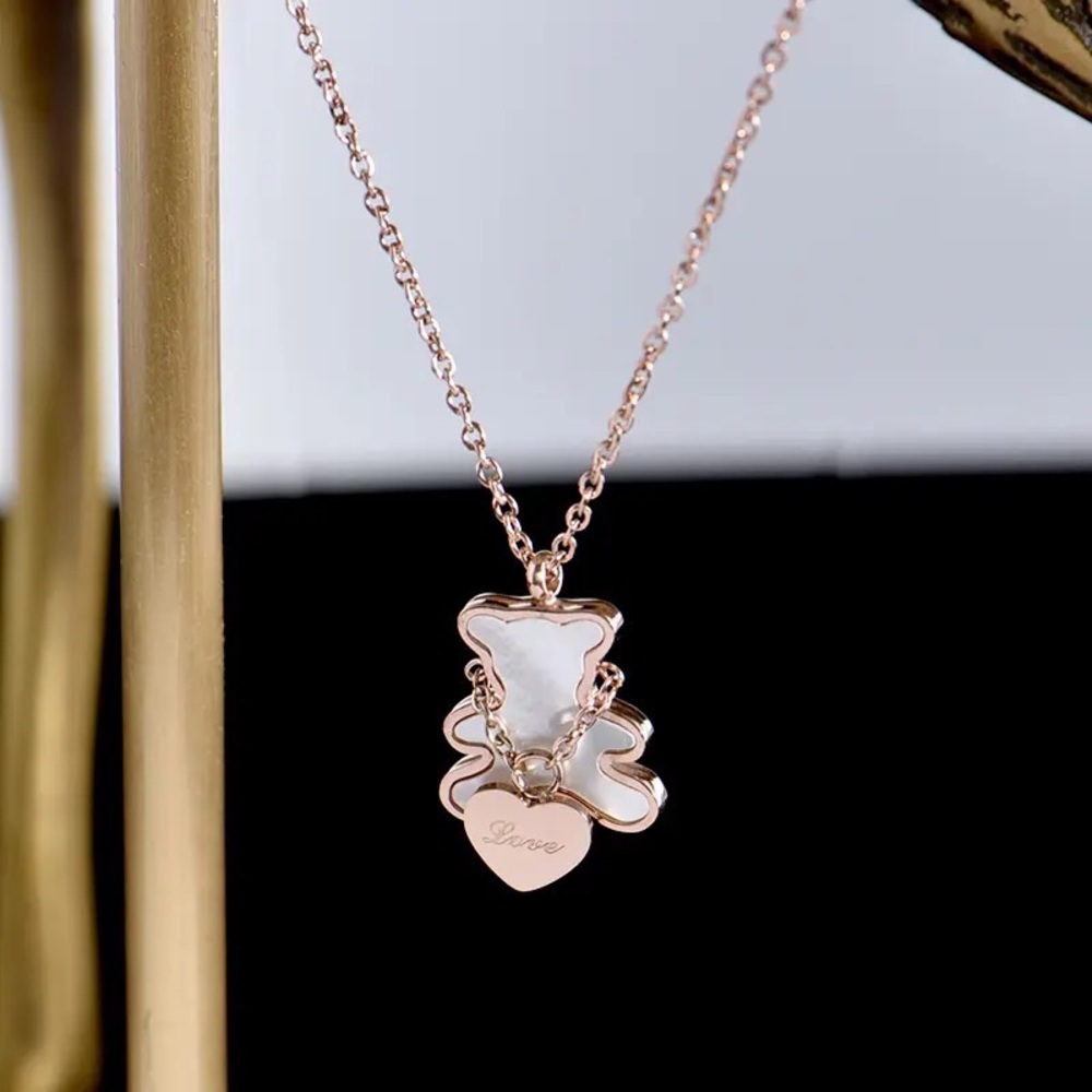 Bear necklace heart chain rose gold chain cute Kawaii women’s jewelry